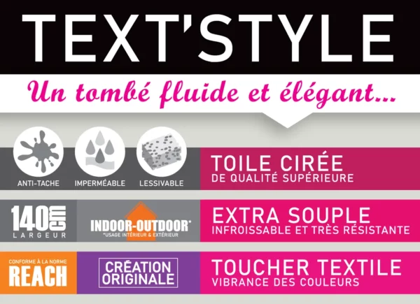 Toile Cirée Text'Style Qualité Supérieure Extra-Souple et Infroissable Toucher Textile