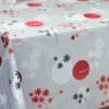 Nappe Noël toile cirée métallisée effet 3D Fleurs Rouge Argent
