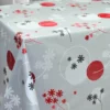Nappe Noël toile cirée métallisée effet 3D Fleurs Rouge Argent