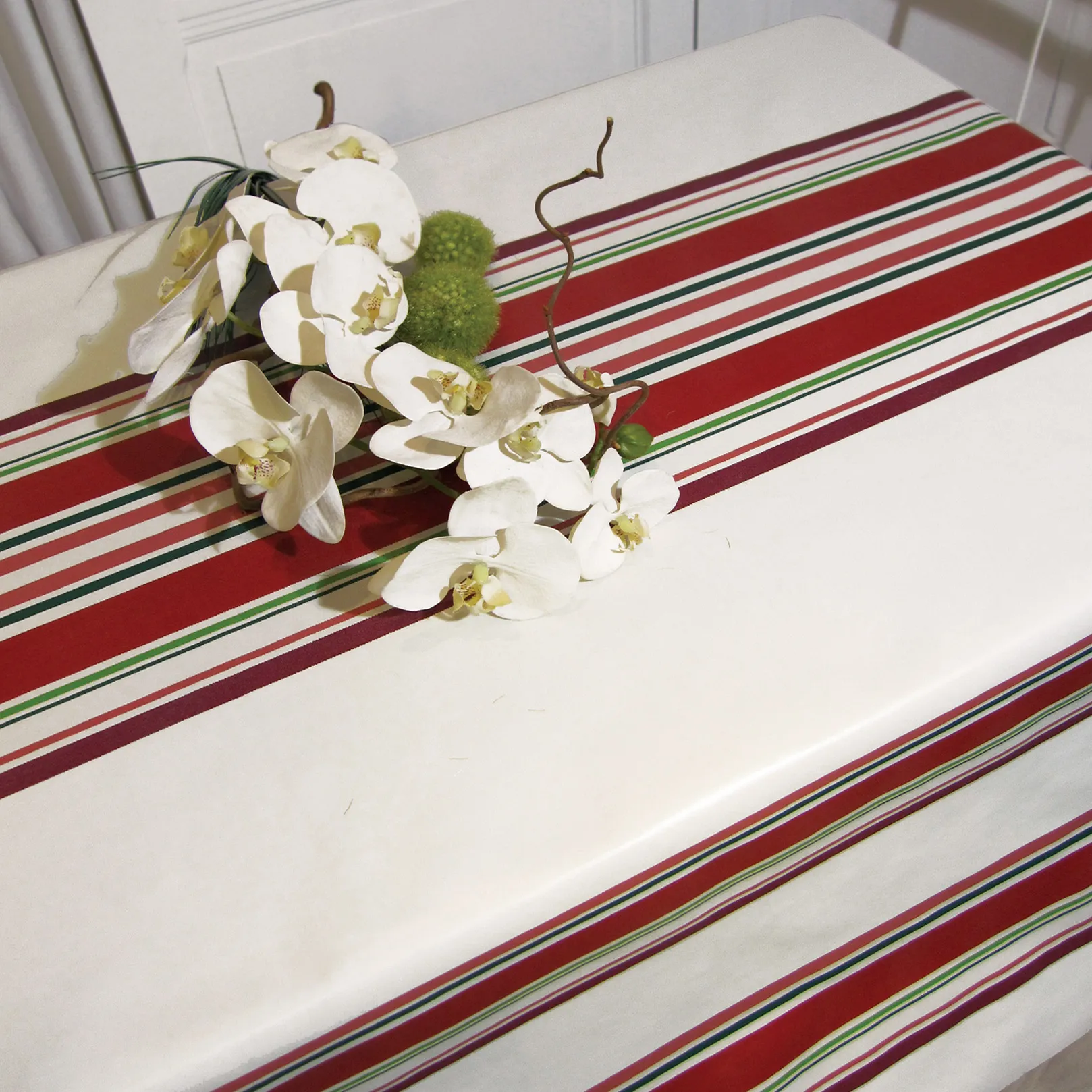 Nappe de table toile cirée PVC Vita grande largeur Savane Blanc Gris  Rouge - Largeur 160cm - fontlyshop