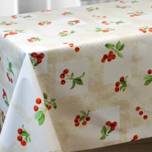 Toile Cirée Grande Largeur Cerises Rouges Fond Beige Sur FONTLYSHOP.COM