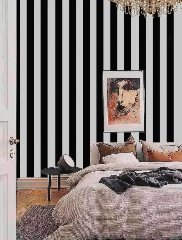 Décoration murale adhésive “Stripes Rayures Noir Blanc” SANS PVC – rouleau 53x499cm