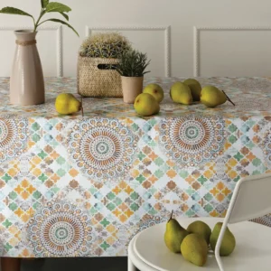 Nappe Toile Cirée Très Grande Largeur 180 cm Mosaique Rosace Vert Jaune Sur www.fontlyshop.com