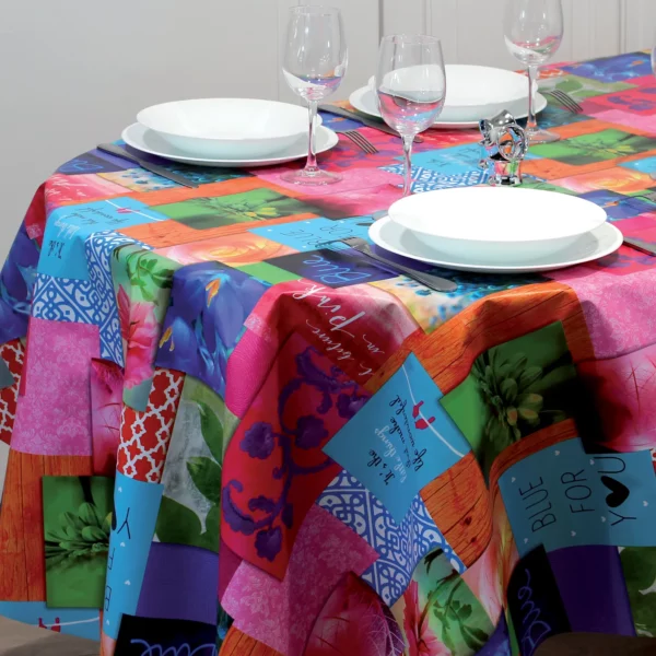 Nappe Qualité Supérieure Patchwork Bleu Fuchsia Sur FONTLYSHOP.COM