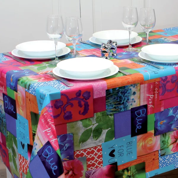 Nappe Qualité Supérieure Patchwork Bleu Fuchsia