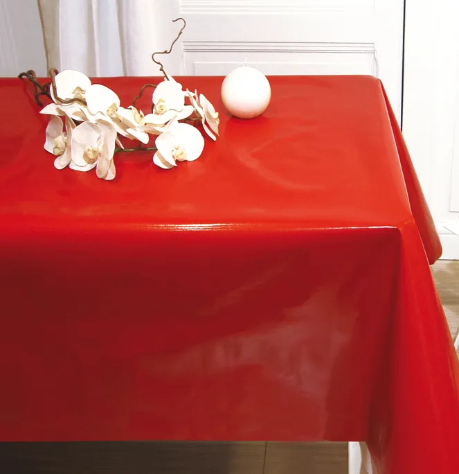 Nappe de table toile cirée PVC surface brillante laquée Uni Rouge Passion  Brillant - Largeur 140cm - fontlyshop