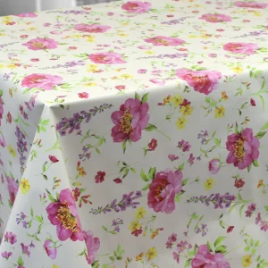 Nappe Toile Cirée Grande Largeur 160cm Peonia Fond Crème Sur www.fontlyshop.com