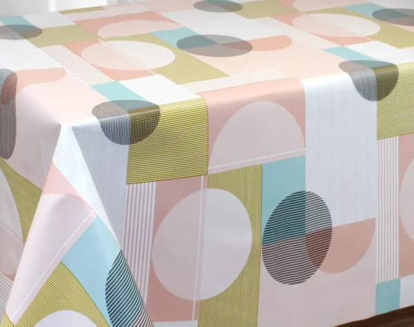 Nappe de table toile cirée PVC Sale & Pepe "Ronds Seventies Rose Tendre " - Largeur 140cm