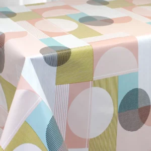 Nappe de table toile cirée PVC Sale & Pepe "Ronds Seventies Rose Tendre " - Largeur 140cm