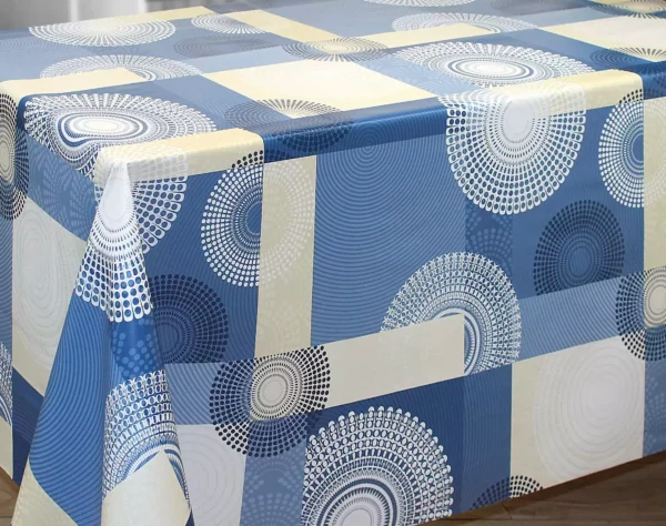 Nappe de table toile cirée PVC Vita "Rosace Blanche Bleu Roi" - Largeur 140cm