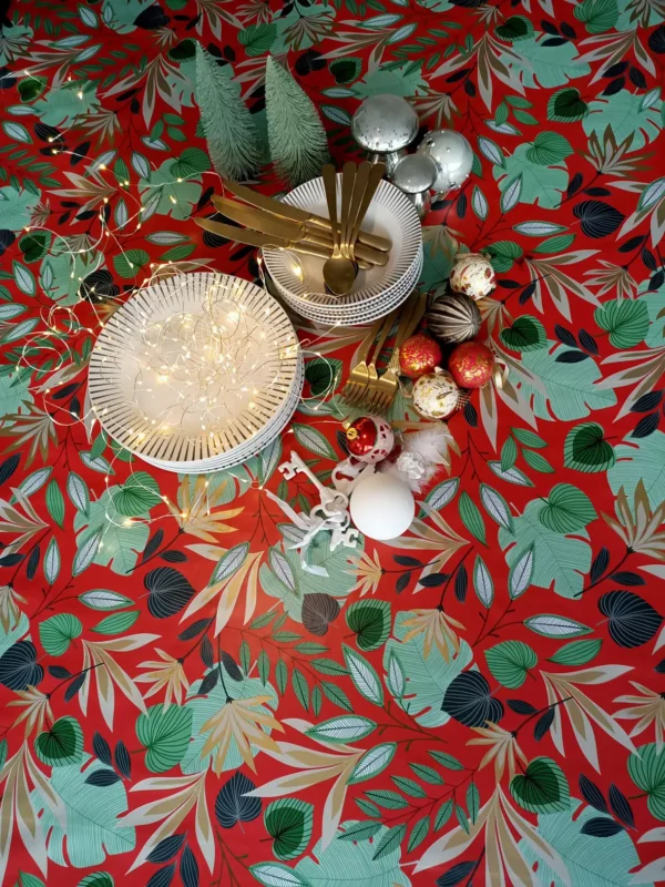 Nappe de table toile cirée PVC Sale & Pepe "Pampa Rouge Vert" - Largeur 140cm