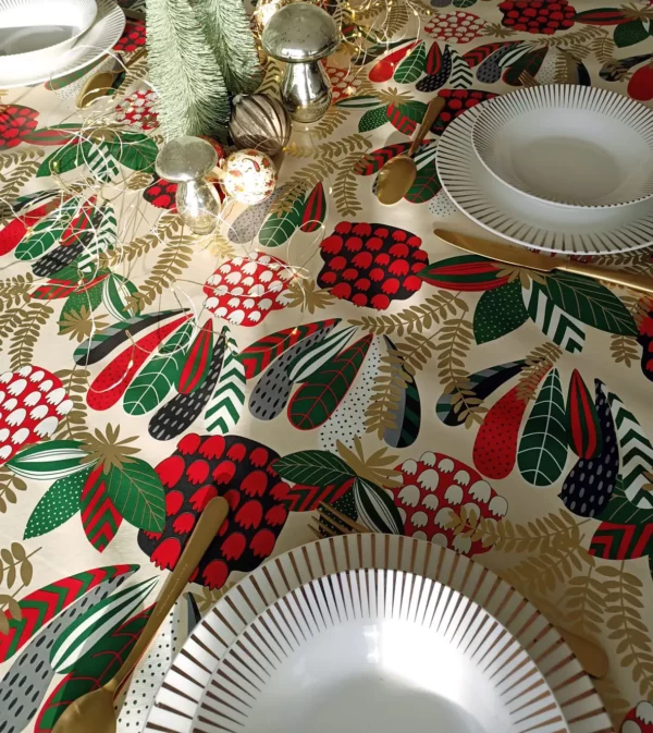 Nappe de table toile cirée PVC Sale & Pepe "Allégria Rouge Vert Beige" - Largeur 140cm