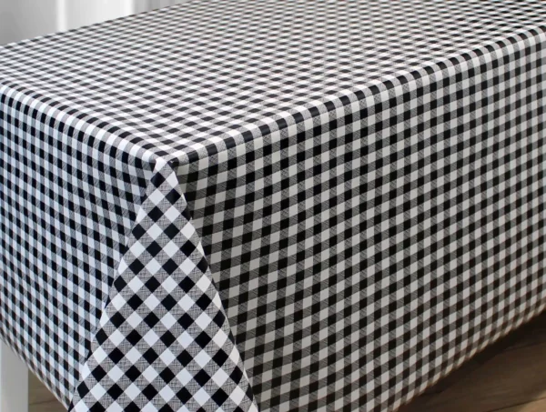 Nappe en toile cirée PVC Bellissima Carreaux Vichy Noir Sur www.fontlyshop.com