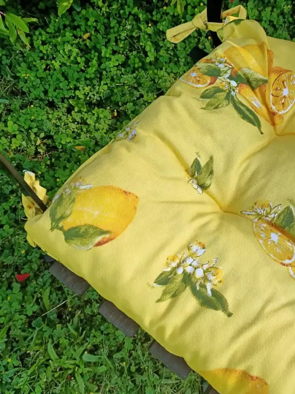 Coussin Galette De Chaise Epais Rembourré Capitonné En Coton Imprimé Citron Fond Jaune FONTLYSHOP