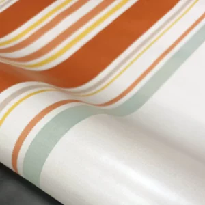 Nappe en toile cirée PVC Bellissima Guéthary Basque Rayures Orange et Vert fond Blanc Sur FONTLYSHOP.COM