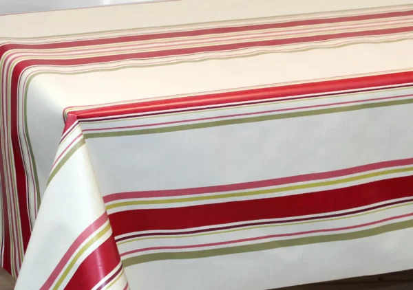 Nappe en toile cirée PVC Bellissima Guéthary Basque Rayures Rouge Fond Blanc Sur FONTLYSHOP.COM