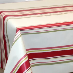 Nappe en toile cirée PVC Bellissima Guéthary Basque Rayures Rouge Fond Blanc Sur FONTLYSHOP.COM