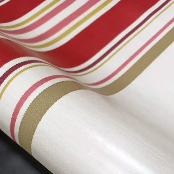 Nappe en toile cirée PVC Bellissima Guéthary Basque Rayures Rouge Fond Blanc Sur FONTLYSHOP.COM