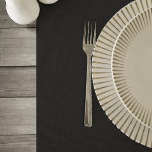 Set De Table Faux Uni PVC Tissé Noir FONTLYSHOP