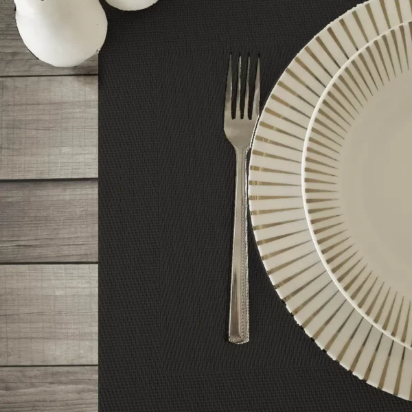 Set De Table Faux Uni PVC Tissé Noir FONTLYSHOP