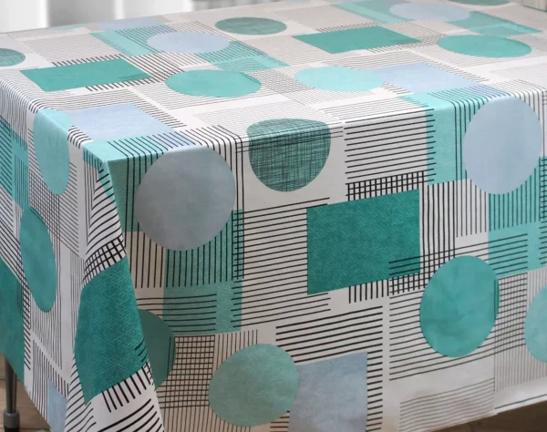 Nappe de table toile cirée PVC Vita grande largeur "Lines Bleu Turquoise" - Largeur 160cm
