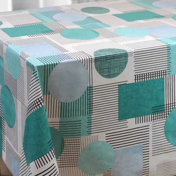 Nappe de table toile cirée PVC Vita grande largeur "Lines Bleu Turquoise" - Largeur 160cm