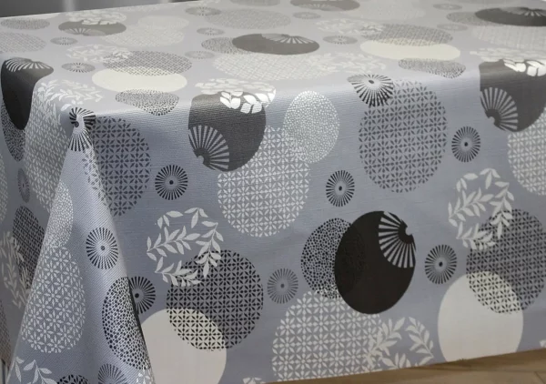 Toile Cirée Gaufrée Elégancia Aspect Textile PRIMAVERA GRIS Qualité Européenne Supérieure FONTLYSHOP