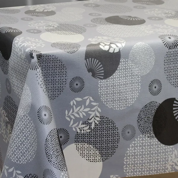 Toile Cirée Gaufrée Elégancia Aspect Textile PRIMAVERA GRIS Qualité Européenne Supérieure FONTLYSHOP