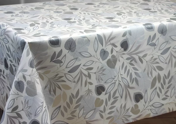 Toile Cirée Qualité Supérieure Grande Largeur 160 CM Pampa Gris Argent Fond Crème fontlyshop.com
