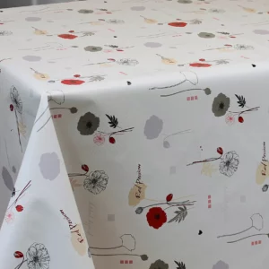 Toile Cirée Très Grande Largeur 180 cm Coquelicot Fond Beige FONTLYSHOP.COM