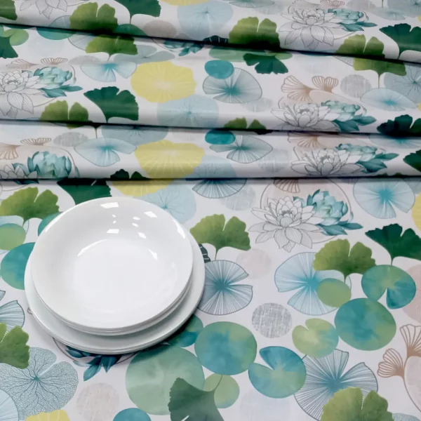 Toile Cirée FONTLYSHOP.COM Nénuphars Verts Grande Largeur 160 cm De Qualité Supérieure Labellisée OEKO TEX