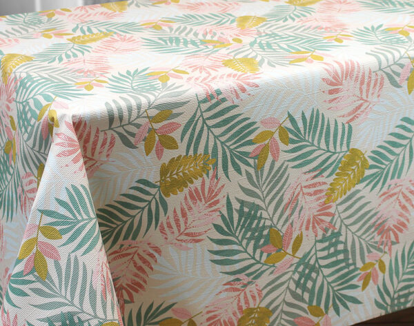 Toile Cirée Innovante Grande Largeur Gaufrée Feuillage Tendre Rose Vert Sur FONTLYSHOP.COM