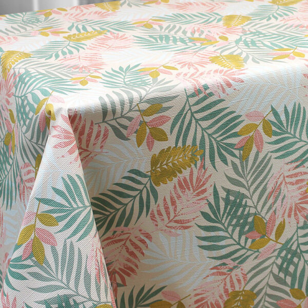 Toile Cirée Innovante Grande Largeur Gaufrée Feuillage Tendre Rose Vert Sur FONTLYSHOP.COM