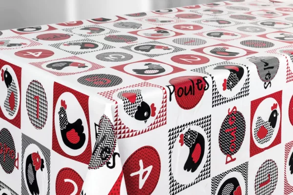 Nappe Toile Cirée De Pâques Pas Cher Sur FONTLYSHOP.COM Poule Et Cocotte Rouge Noir