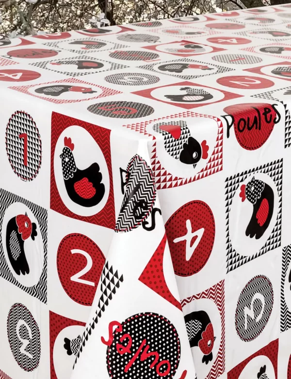 Nappe Toile Cirée De Pâques Pas Cher Sur FONTLYSHOP.COM Poule Et Cocotte Rouge Noir