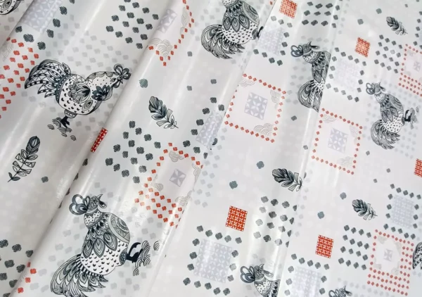 Nappe Toile Cirée De Pâques Pas Cher Sur FONTLYSHOP.COM Poule Et Cocotte Rouge Noir