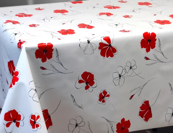 Nappe Toile Cirée Grande Largeur 160 cm Pas Cher Sur FONTLYSHOP.COM Coquelicots Rouges