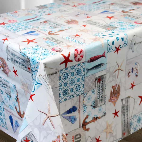 Toile Cirée Eté Mer Et Coquillage Sur FONTLYSHOP.COM Qualité Supérieure OEKO TEX Grande Longueur