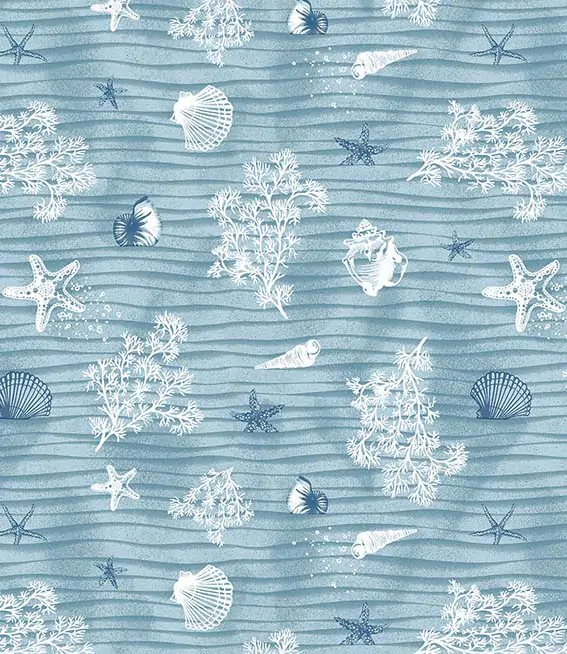 Toile Cirée Eté Mer Et Coquillage Sur FONTLYSHOP.COM Qualité Supérieure OEKO TEX Grande Longueur