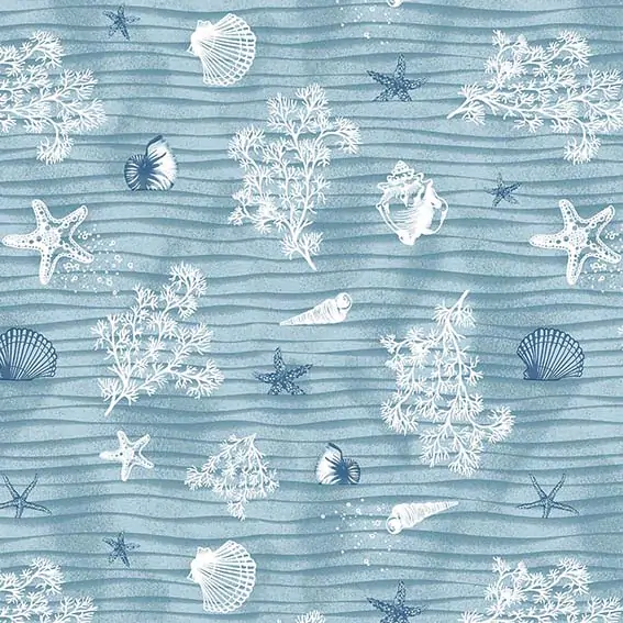 Toile Cirée Eté Mer Et Coquillage Sur FONTLYSHOP.COM Qualité Supérieure OEKO TEX Grande Longueur