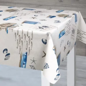 Toile Cirée Eté Mer Et Coquillage Sur FONTLYSHOP.COM Qualité Supérieure OEKO TEX Grande Longueur