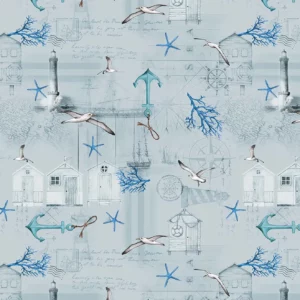 Toile Cirée Eté Mer Et Coquillage Sur FONTLYSHOP.COM Qualité Supérieure OEKO TEX Grande Longueur