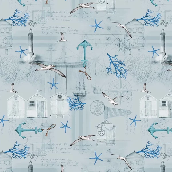 Toile Cirée Eté Mer Et Coquillage Sur FONTLYSHOP.COM Qualité Supérieure OEKO TEX Grande Longueur