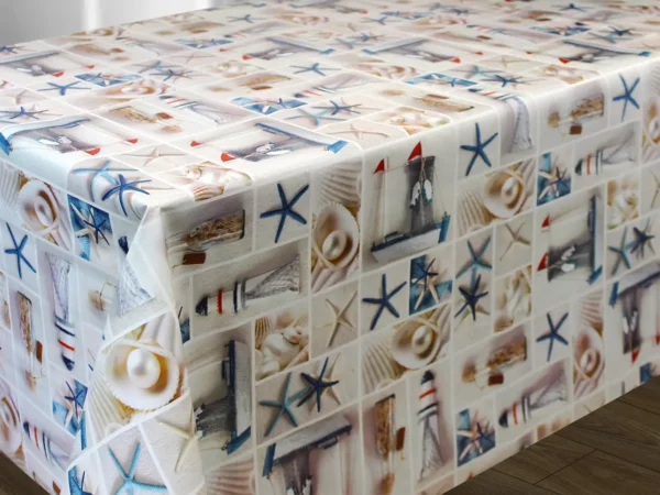Toile Cirée Eté Mer Et Coquillage Sur FONTLYSHOP.COM Qualité Supérieure OEKO TEX Grande Longueur
