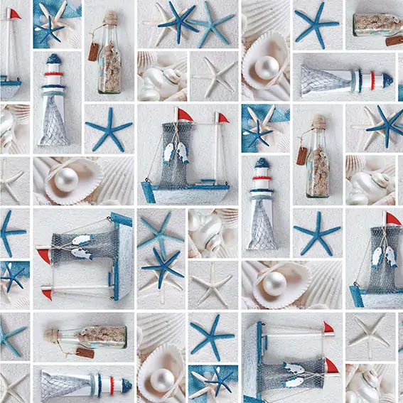 Toile Cirée Eté Mer Et Coquillage Sur FONTLYSHOP.COM Qualité Supérieure OEKO TEX Grande Longueur