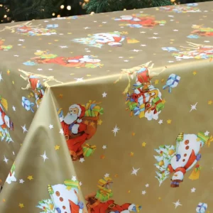 Toile Cirée De Noël Santa Claus Or Sur FONTLYSHOP.com Spécialiste Grande Largeur 160 Et 180 cm