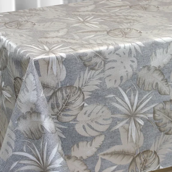 Nappe Toile Cirée Noël Epaisse Qualité Luxe Feuilles Gris Argent Grande Largeur Sur FONTLYSHOP.COM