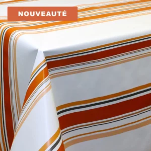 Nappe de table toile cirée PVC Sale & Pepe "Guéthary Basque Rayures Terracotta" - Largeur 140cm